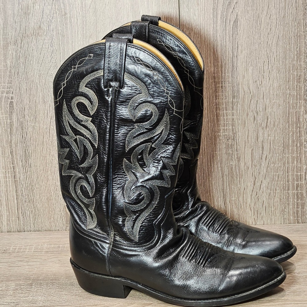 Dan Post Mens Black Leather Western Cowboy Boots 2110 R Pointed Toe 9 EW